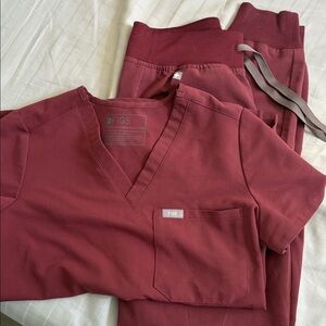 Figs Dark Cherry Medical Scrub Set (Catarina top/ high waisted joggers)